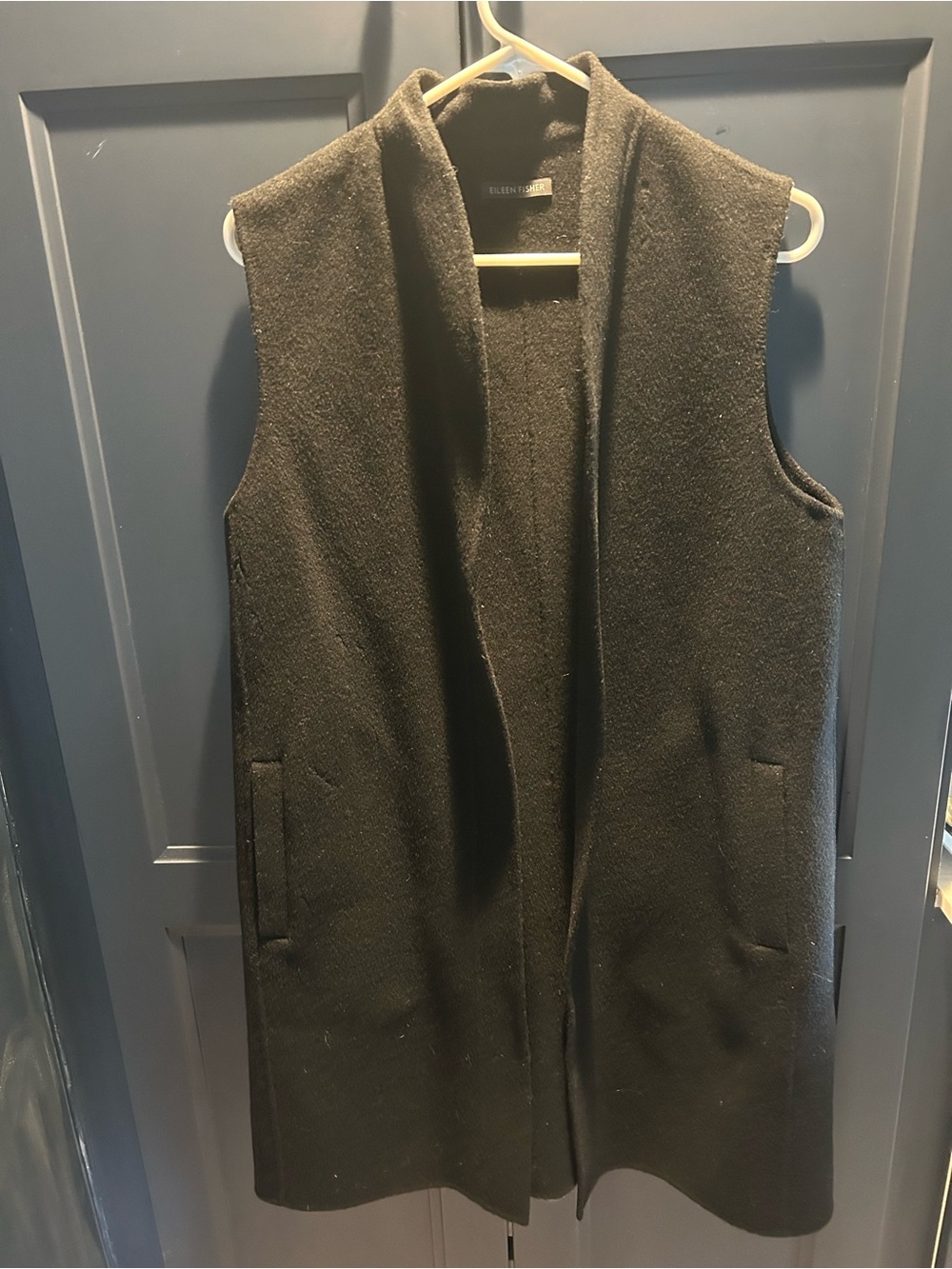 Eileen Fisher Black Sleeveless Wool-Blend Vest